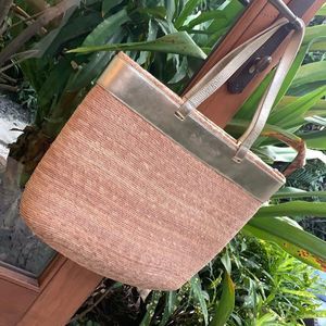 Dalia Pascal leather straw tote beach bag